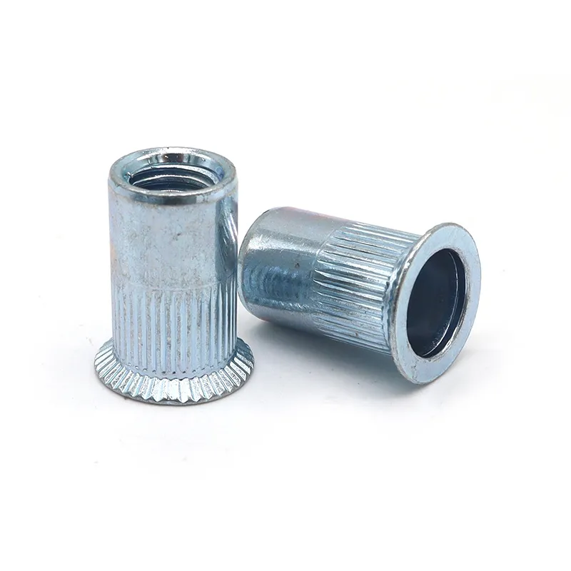 Riveted nuts with large countersunk head and vertical stripes